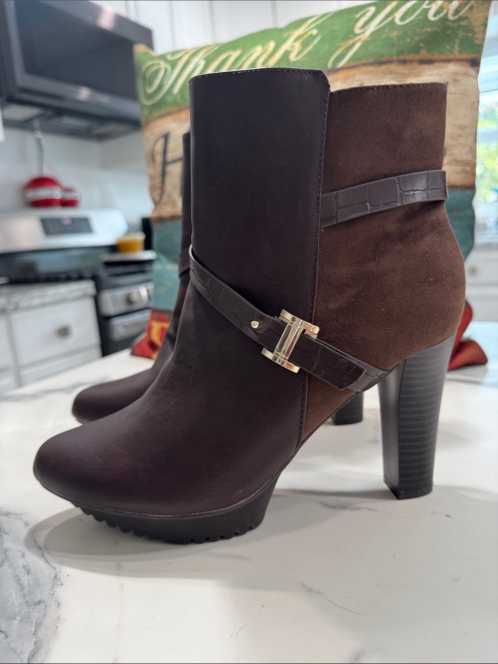 Carolina Boix Ankle Boots Womens 39 Brown Excellent Mixed Media Platform Heel